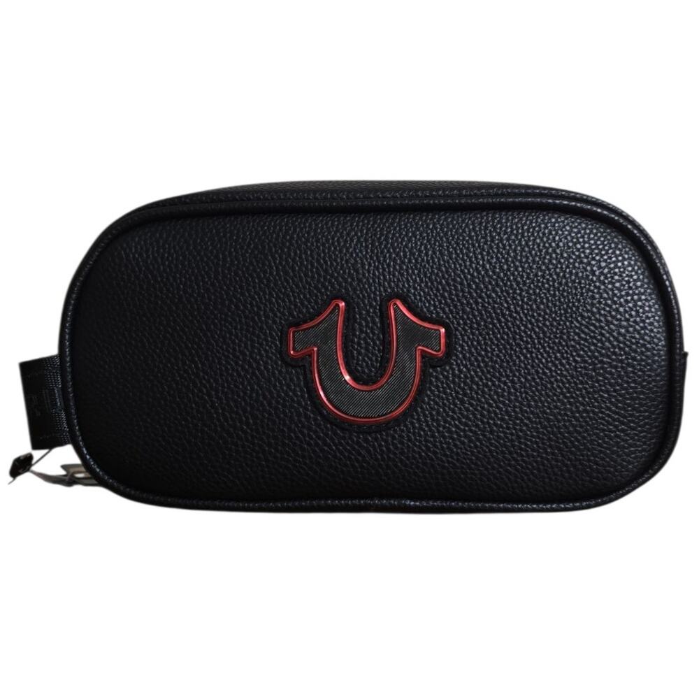 True Religion Travel Bag Dopp Kit Black Faux Leather Horseshoe Logo Shaving Kit - Picture 8 of 8